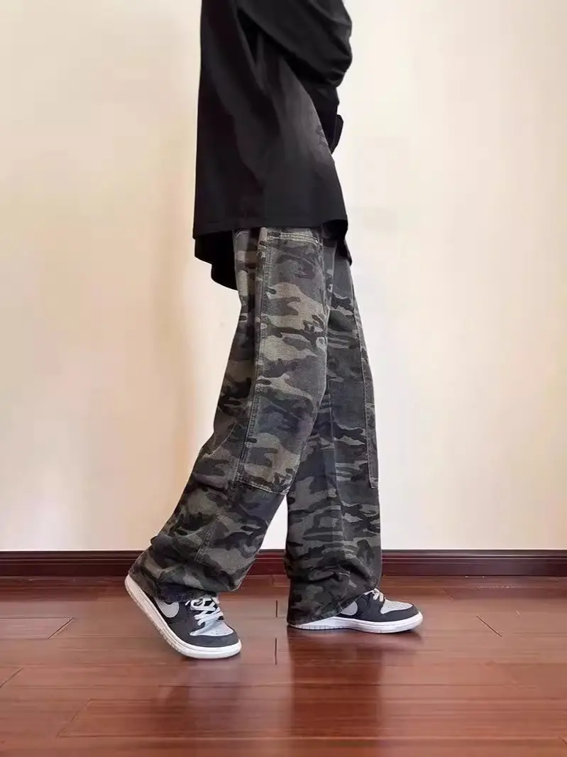 Men Camouflage Straight Leg Pants Spring Autumn High Street