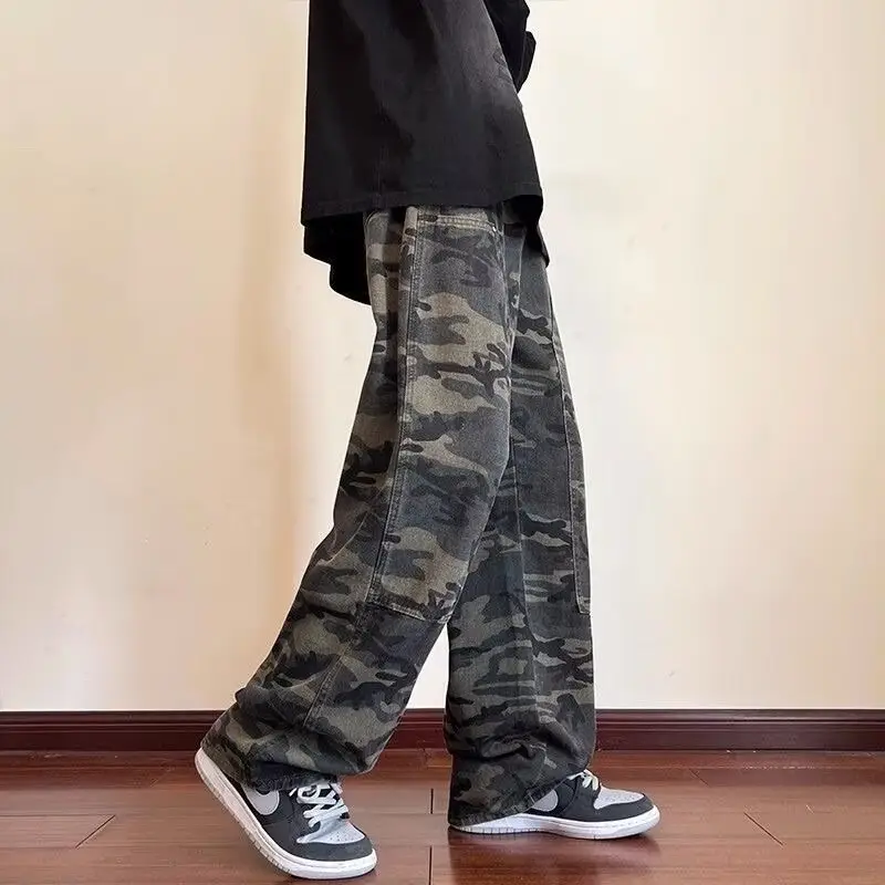 Men Camouflage Straight Leg Pants Spring Autumn High Street — feature 10