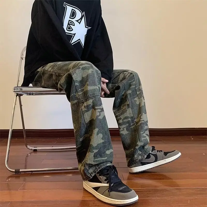 Men Camouflage Straight Leg Pants Spring Autumn High Street — feature 11
