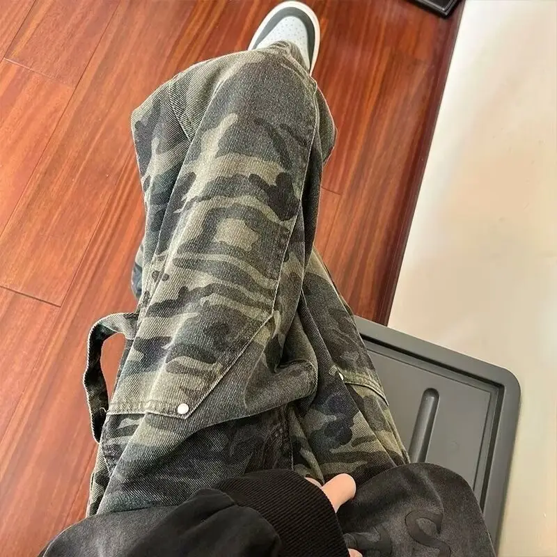 Men Camouflage Straight Leg Pants Spring Autumn High Street — feature 12