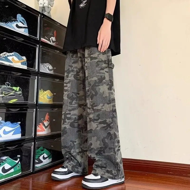Men Camouflage Straight Leg Pants Spring Autumn High Street — feature 13
