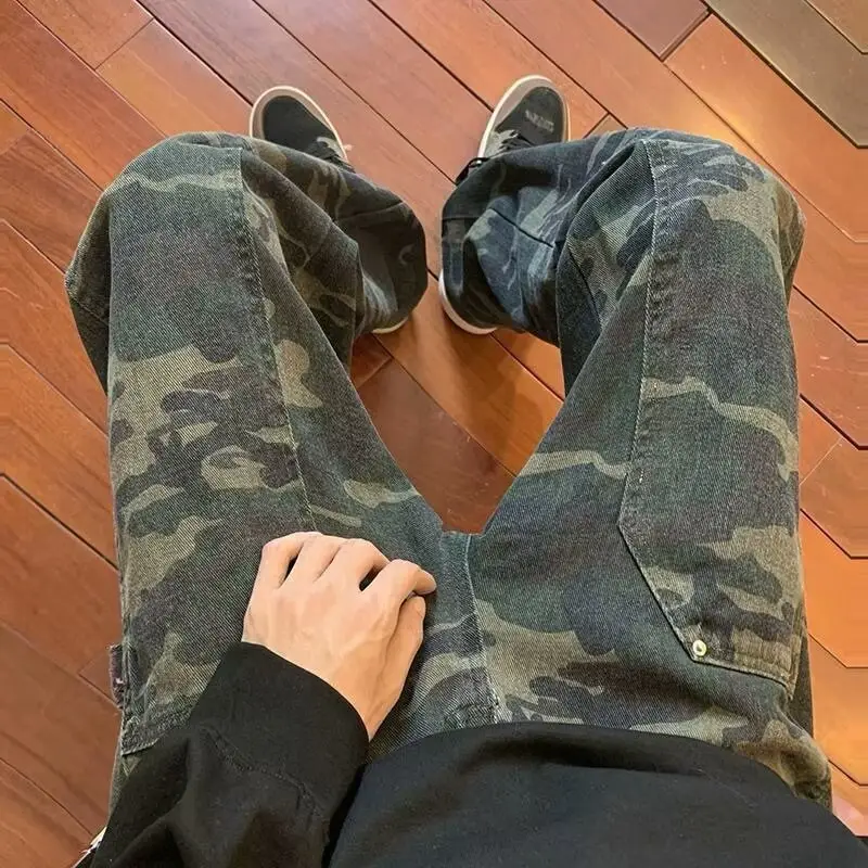 Men Camouflage Straight Leg Pants Spring Autumn High Street — feature 14