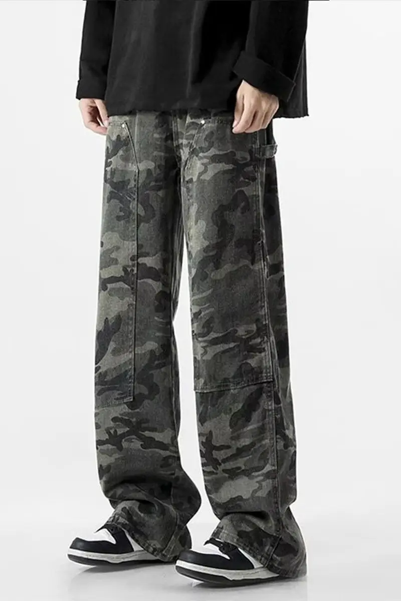 Men Camouflage Straight Leg Pants Spring Autumn High Street — feature 15