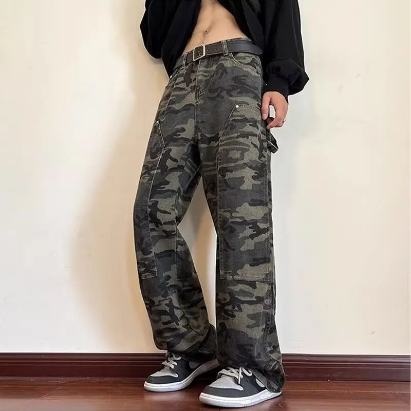 Men Camouflage Straight Leg Pants Spring Autumn High Street — feature 4