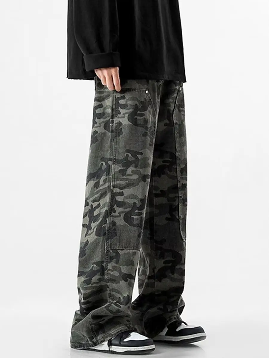 Men Camouflage Straight Leg Pants Spring Autumn High Street — feature 9