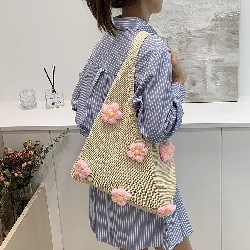 Summer Knitted Flower Shoulder Bag Large Capacity Women - Image 5
