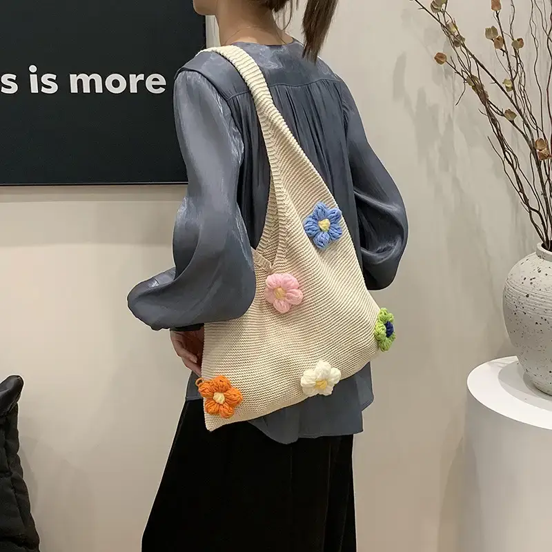 Summer Knitted Flower Shoulder Bag Large Capacity Women - Image 6
