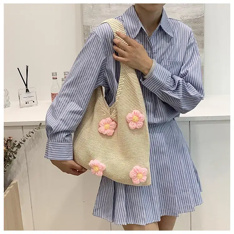 Summer Knitted Flower Shoulder Bag Large Capacity Women — feature 11