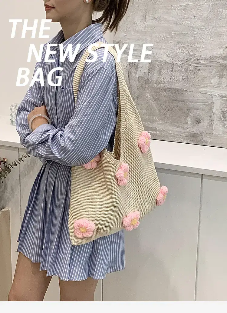 Summer Knitted Flower Shoulder Bag Large Capacity Women — feature 2