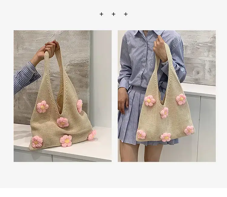 Summer Knitted Flower Shoulder Bag Large Capacity Women — feature 3