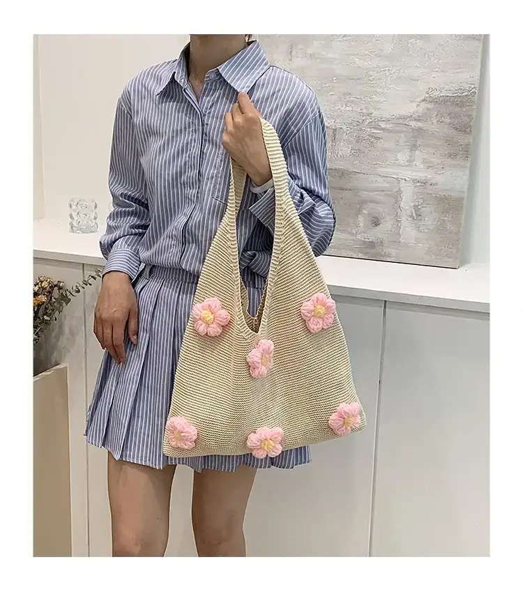 Summer Knitted Flower Shoulder Bag Large Capacity Women — feature 7