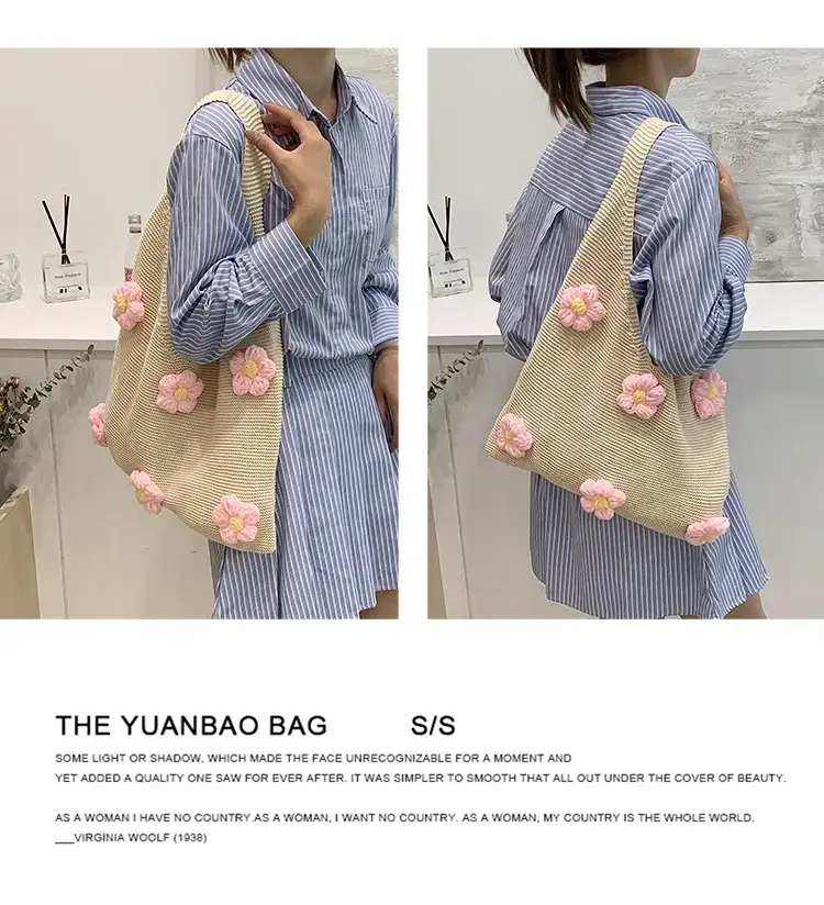 Summer Knitted Flower Shoulder Bag Large Capacity Women — feature 8