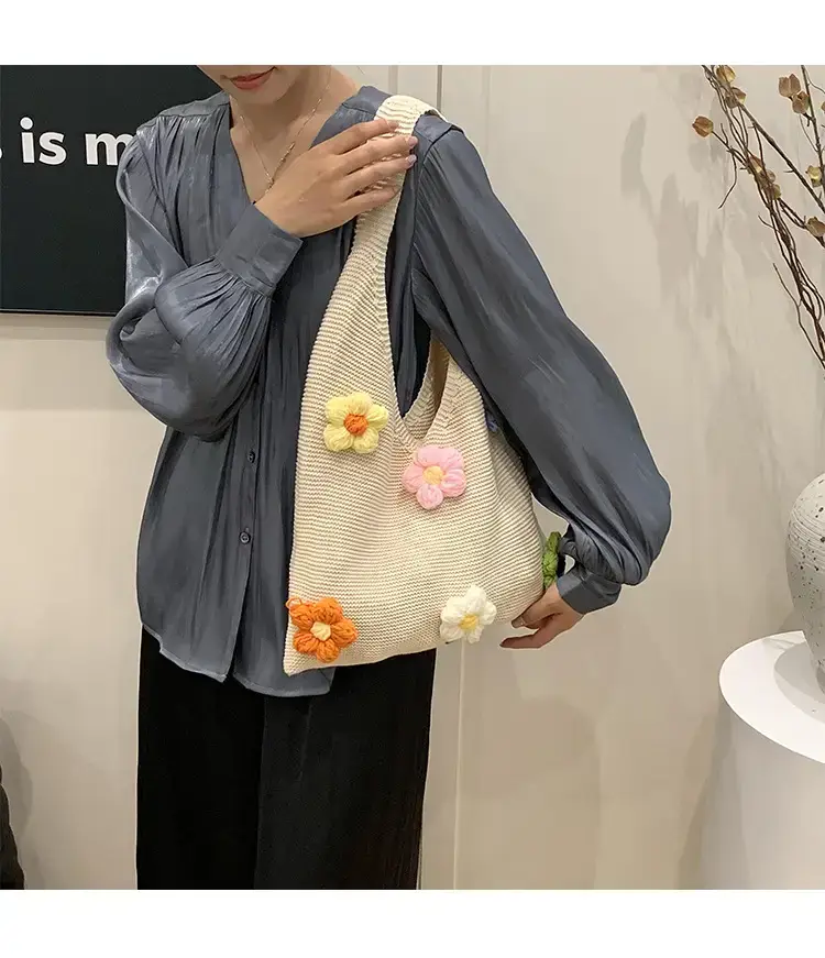 Summer Knitted Flower Shoulder Bag Large Capacity Women — feature 9