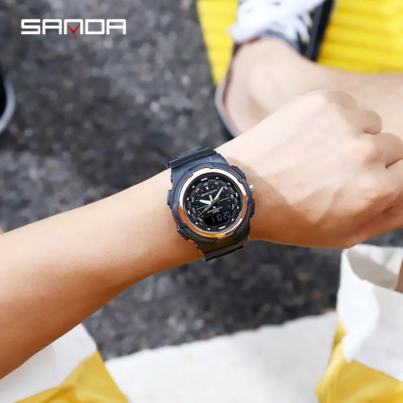 Sanda Black Multifunctional Electronic Watch with Digital Display - Image 5