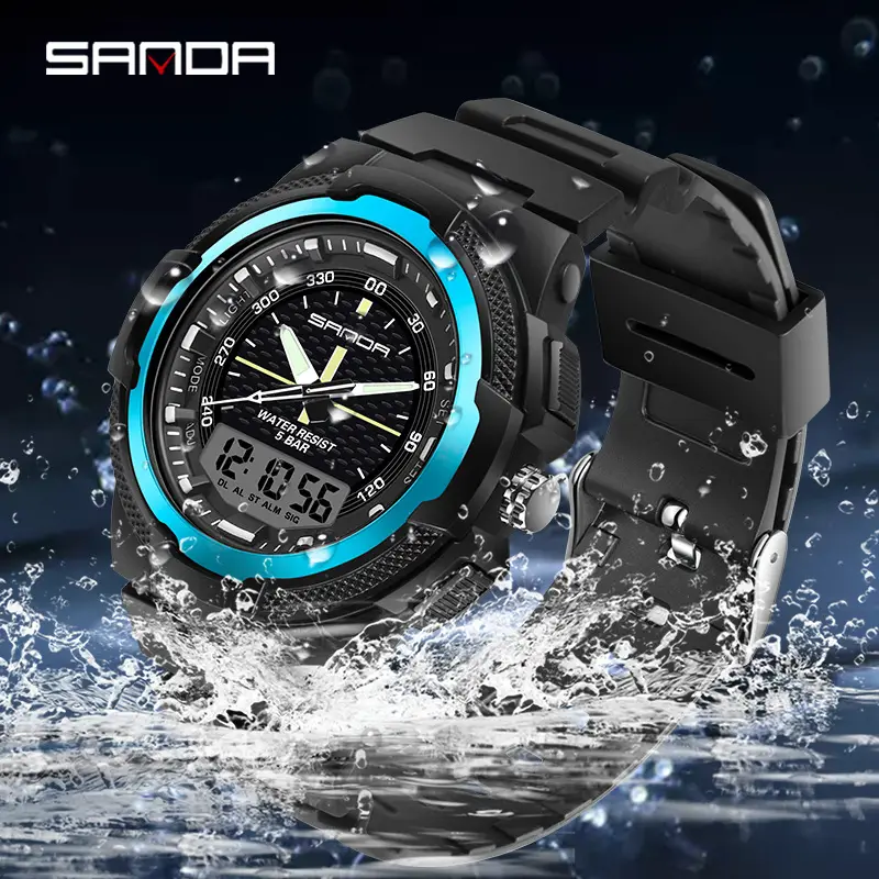 Sanda Black Multifunctional Electronic Watch with Digital Display - Image 6