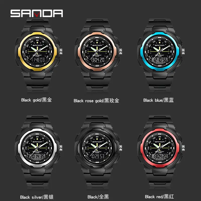 Sanda Black Multifunctional Electronic Watch with Digital Display - Image 7