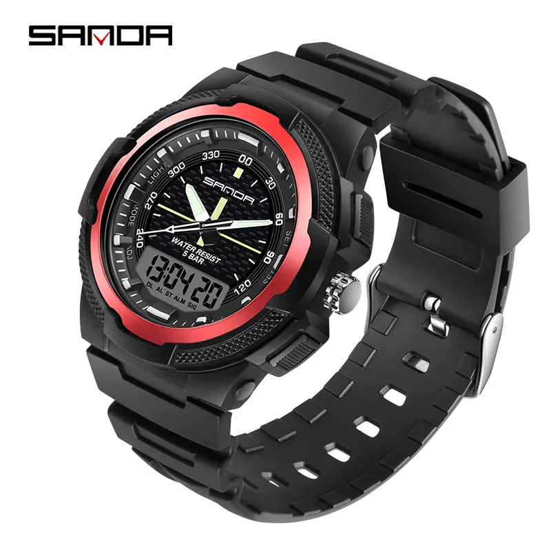 Sanda Black Multifunctional Electronic Watch with Digital Display - Image 2