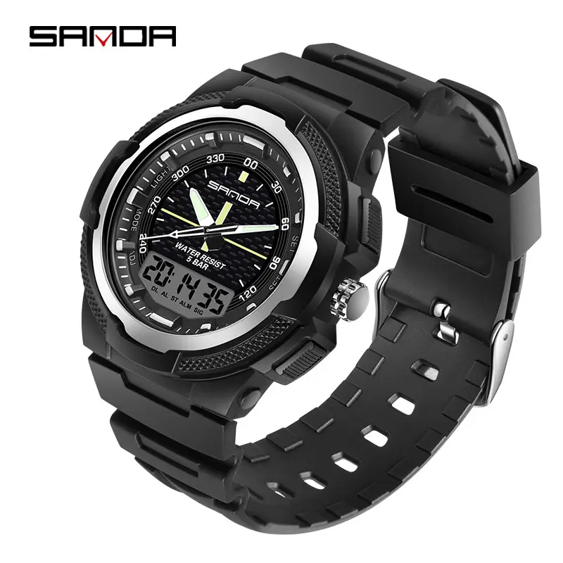 Sanda Black Multifunctional Electronic Watch with Digital Display - Image 3