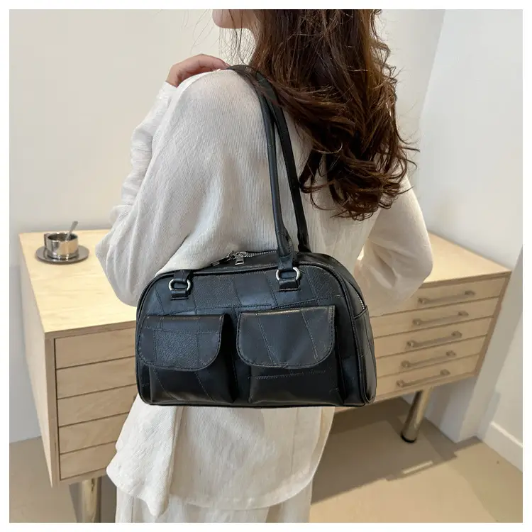 Women's Brown Leather Tote Bag with 2 Front Pockets — feature 21