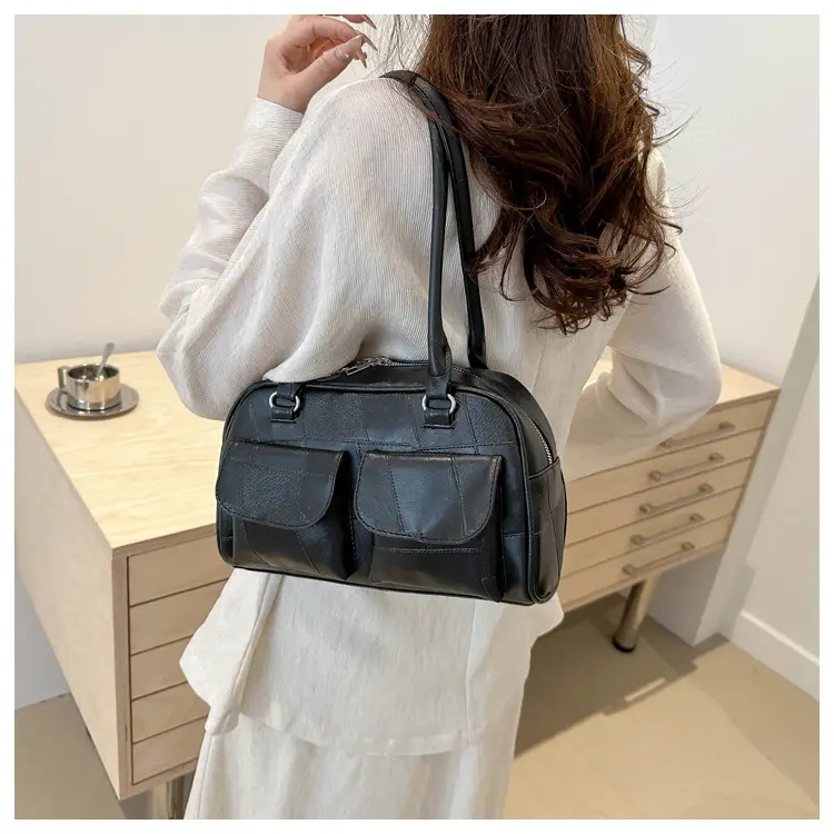 Women's Brown Leather Tote Bag with 2 Front Pockets — feature 22