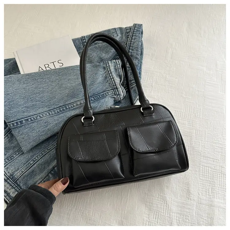 Women's Brown Leather Tote Bag with 2 Front Pockets — feature 24