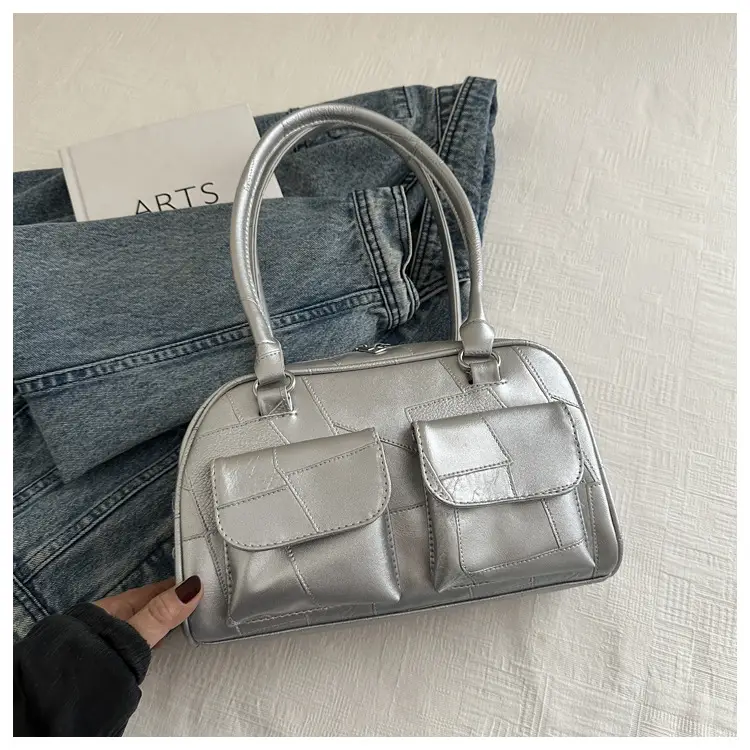 Women's Brown Leather Tote Bag with 2 Front Pockets — feature 27