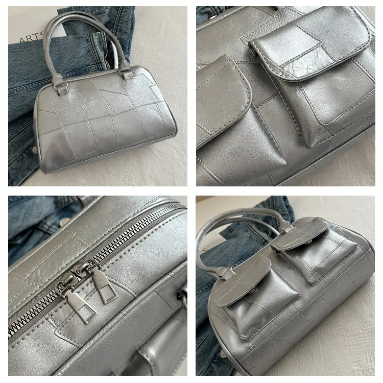 Women's Brown Leather Tote Bag with 2 Front Pockets — feature 7