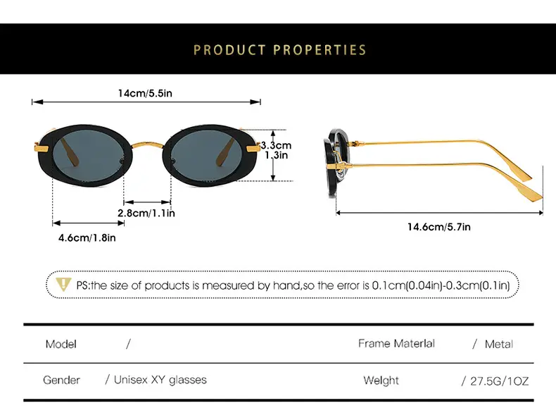 Small Frame Oval Retro Sunglasses Black β feature 5