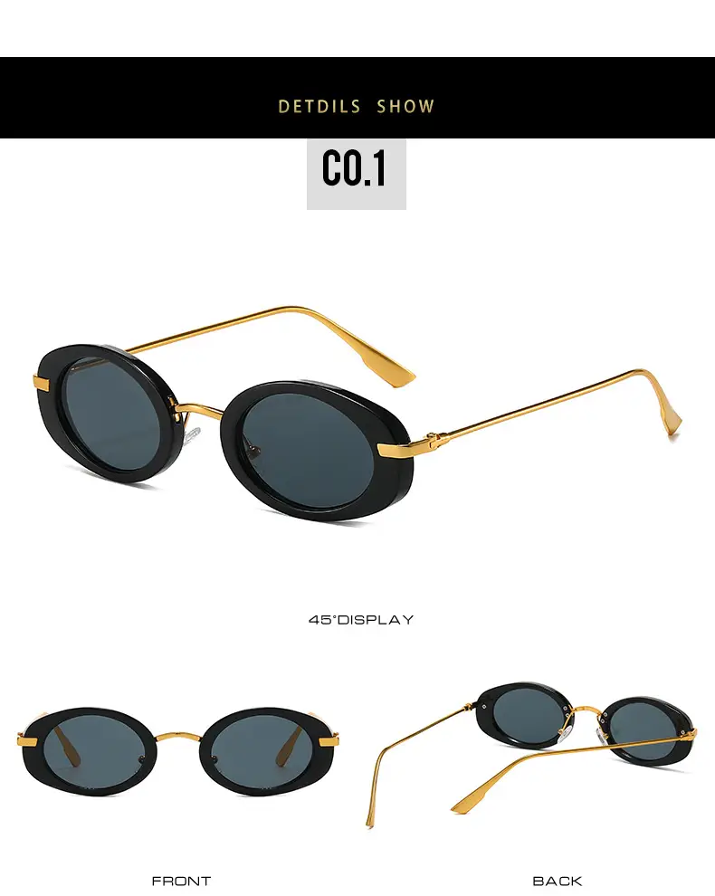 Small Frame Oval Retro Sunglasses Black β feature 7