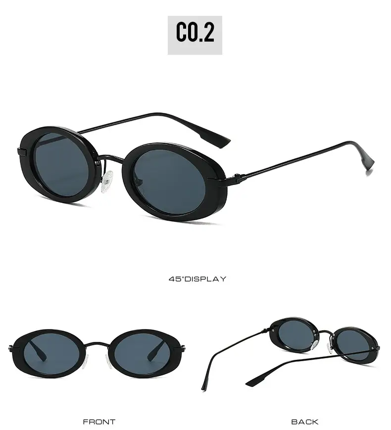 Small Frame Oval Retro Sunglasses Black β feature 8