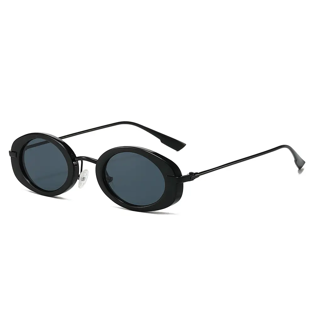 Small Frame Oval Retro Sunglasses Black - Image 2