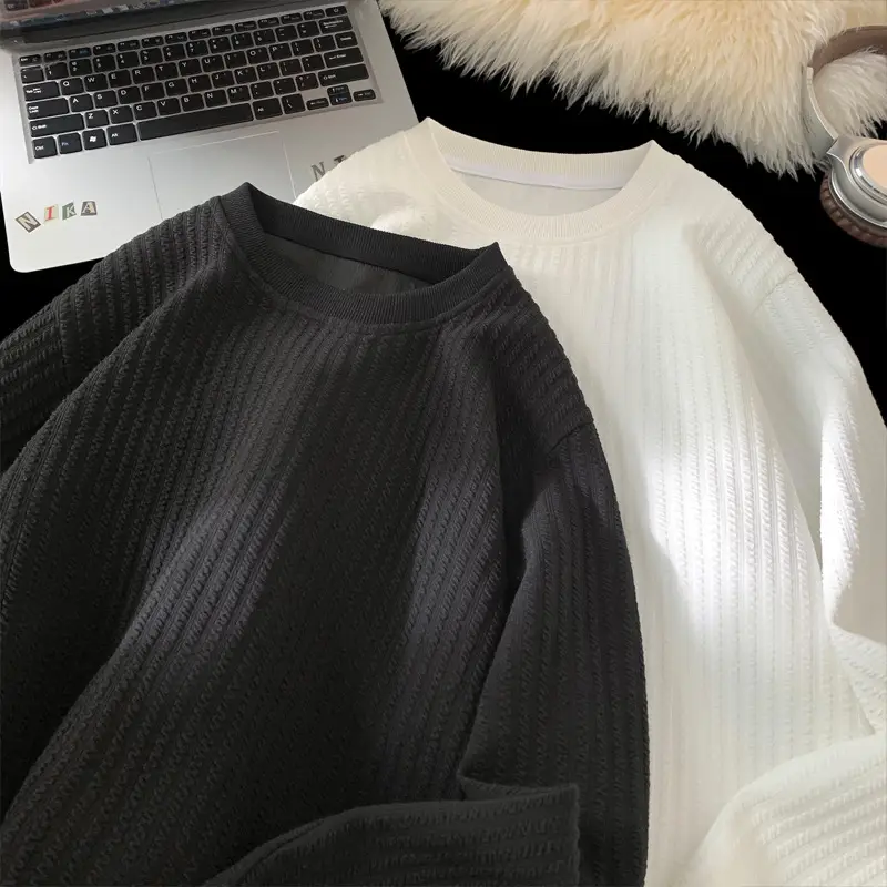 White Long Sleeve Plus Size T-Shirt with Ribbed Design - Image 4