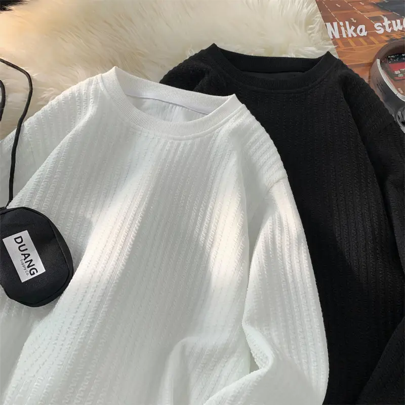 White Long Sleeve Plus Size T-Shirt with Ribbed Design - Image 5