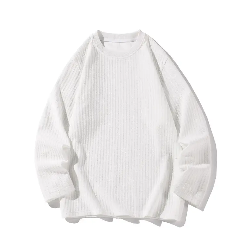 White Long Sleeve Plus Size T-Shirt with Ribbed Design - Image 7