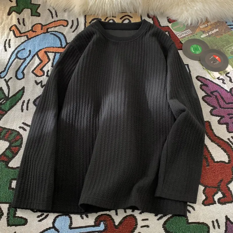 White Long Sleeve Plus Size T-Shirt with Ribbed Design - Image 2