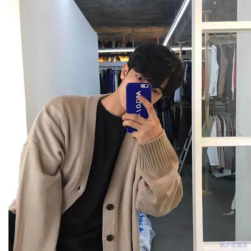 Men V-Neck Knitted Cardigan Brown 2024 Winter — feature 10