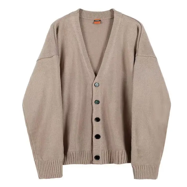 Men V-Neck Knitted Cardigan Brown 2024 Winter — feature 9