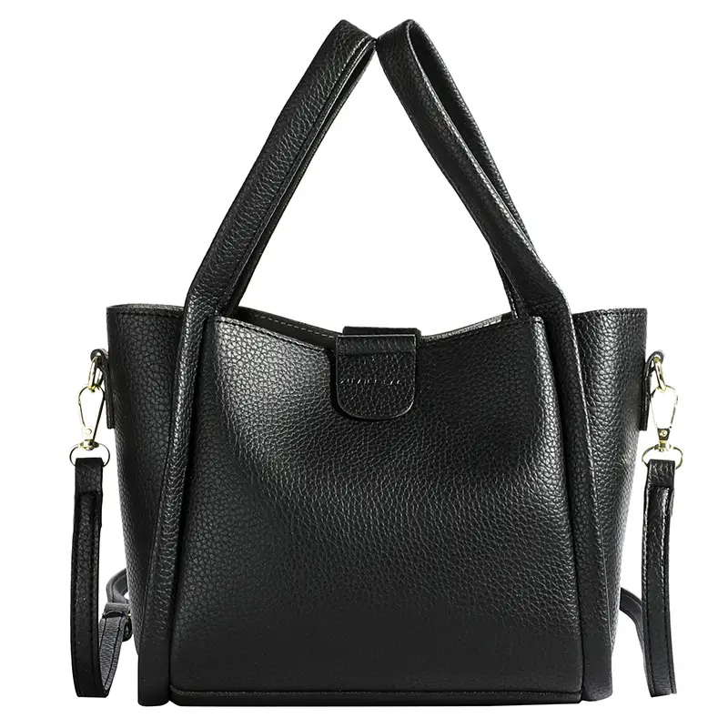 Black Leather Multi-Purpose Women's Bag Set - Image 8
