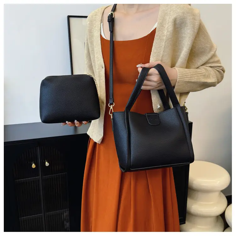 Black Leather Multi-Purpose Women's Bag Set — feature 13