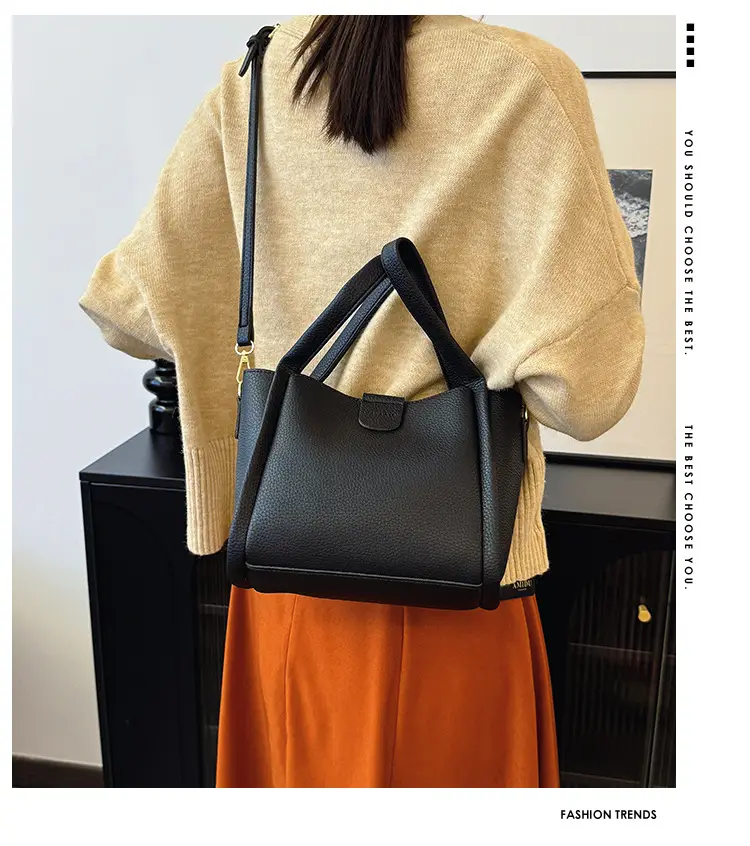 Black Leather Multi-Purpose Women's Bag Set — feature 5