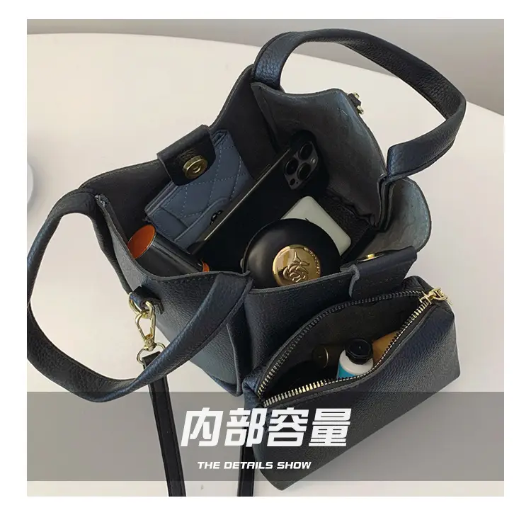 Black Leather Multi-Purpose Women's Bag Set — feature 9