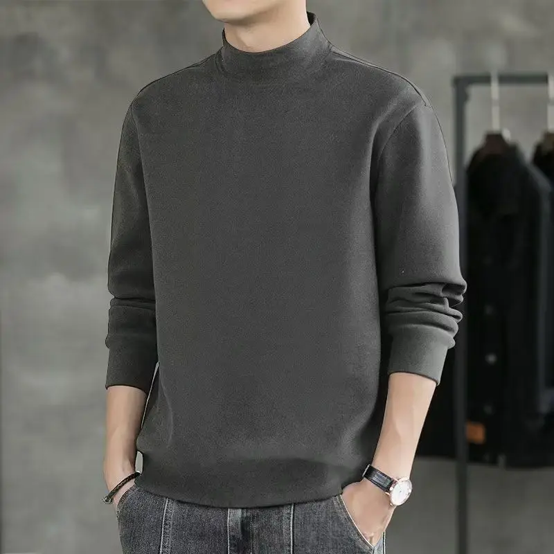 Men's Thermal Half-High Collar Sweatshirt Brown Green - Image 14