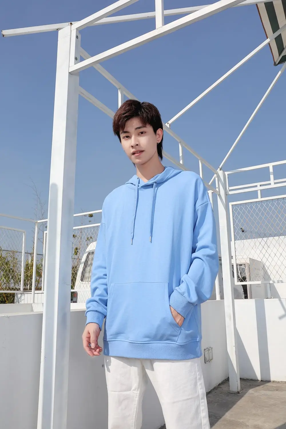 Blue Tide Hoodie 300g Cotton Terry Loose Shoulder — feature 10