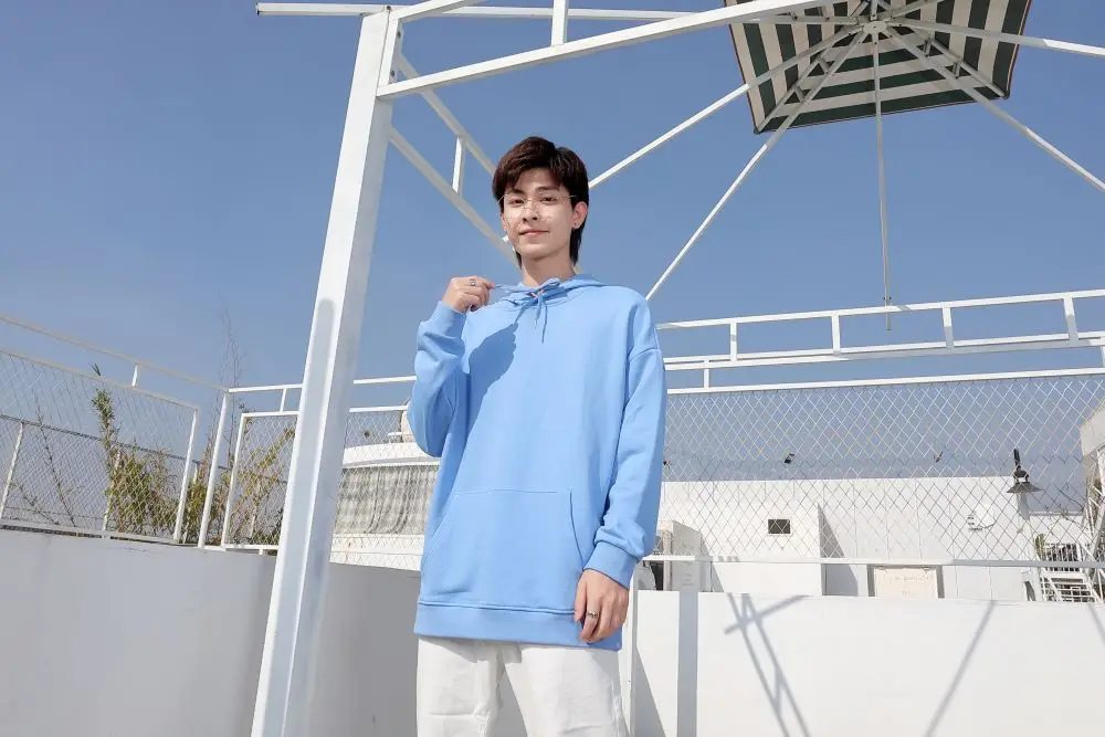 Blue Tide Hoodie 300g Cotton Terry Loose Shoulder — feature 12