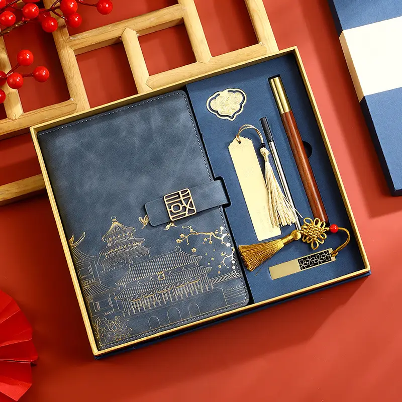 Red National Trend A5 Notebook with Thermos Cup Gift Box Set