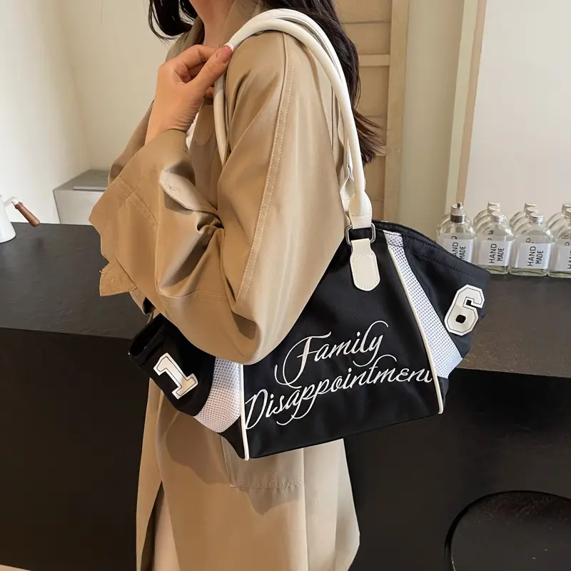Black Letter Embroidered Women's Shoulder Bag - Image 6
