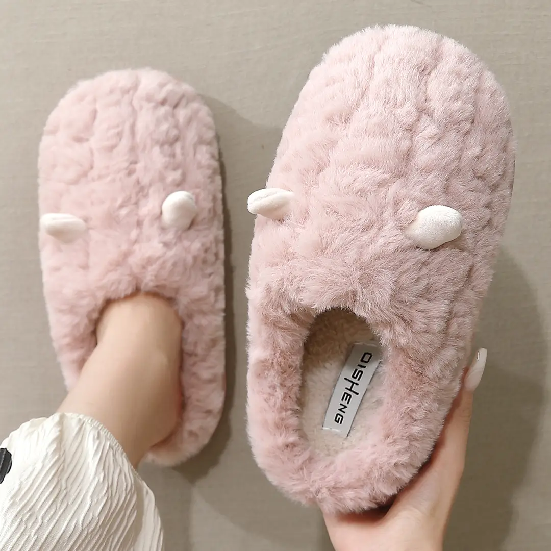 Home Cotton Slippers for Women Winter Couple Home Cartoon Cute Ears Plush Warm Furry Slippers for Men Winter Wholesale - Image 10