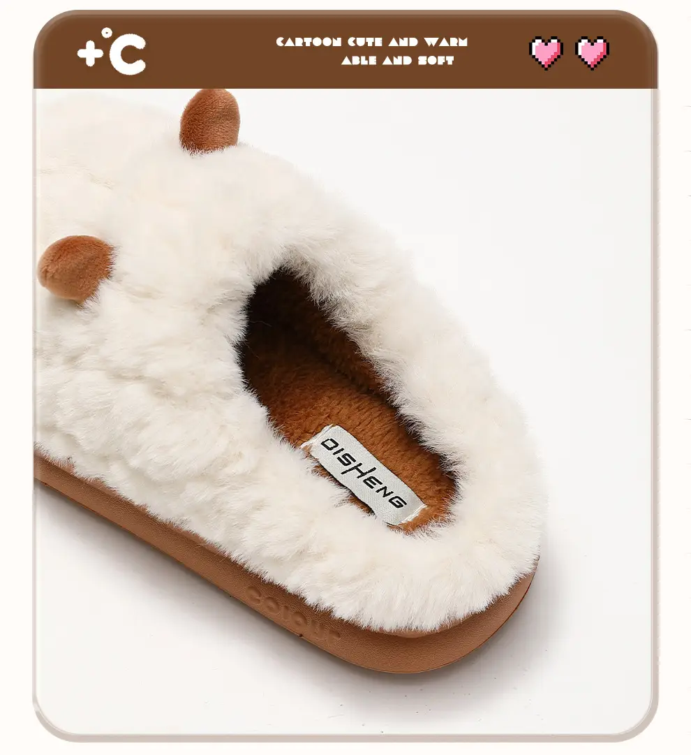 Home Cotton Slippers for Women Winter Couple Home Cartoon Cute Ears Plush Warm Furry Slippers for Men Winter Wholesale — feature 16