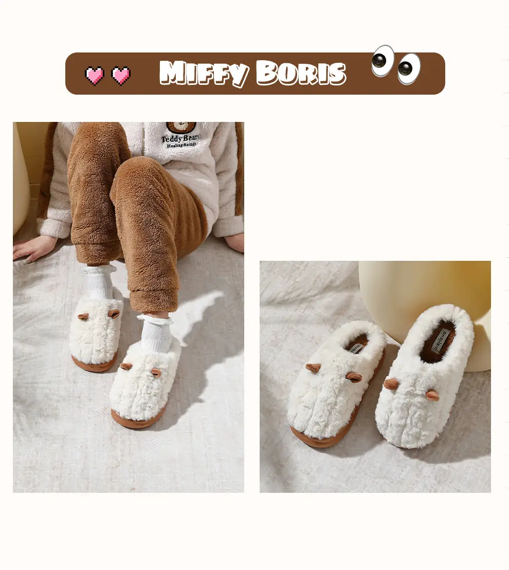 Home Cotton Slippers for Women Winter Couple Home Cartoon Cute Ears Plush Warm Furry Slippers for Men Winter Wholesale — feature 20