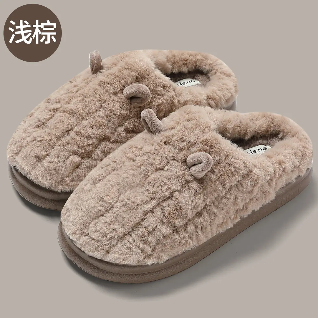 Home Cotton Slippers for Women Winter Couple Home Cartoon Cute Ears Plush Warm Furry Slippers for Men Winter Wholesale - Image 6